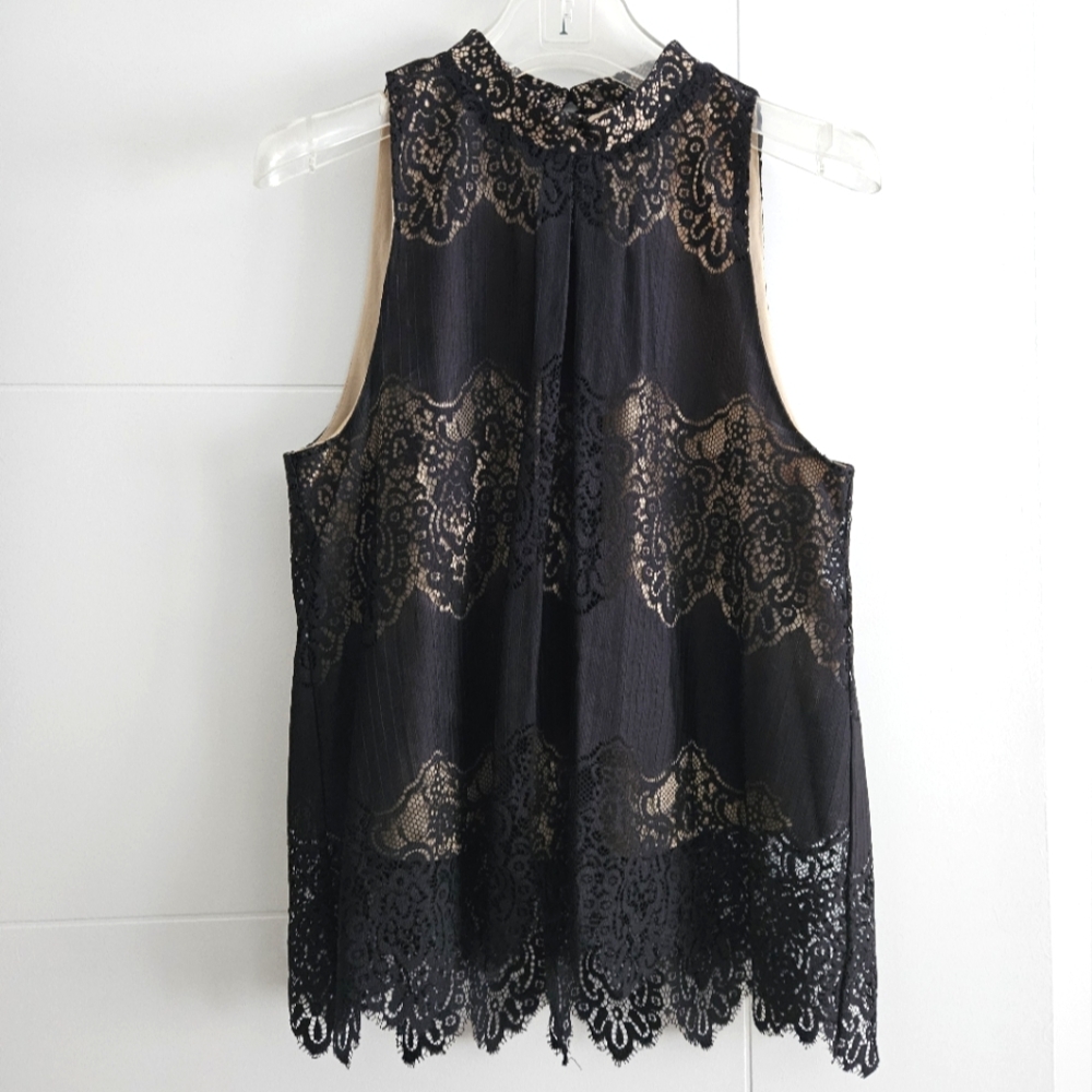 Love, FIRE sz M medium high neck lace overlay tank top Holiday Party